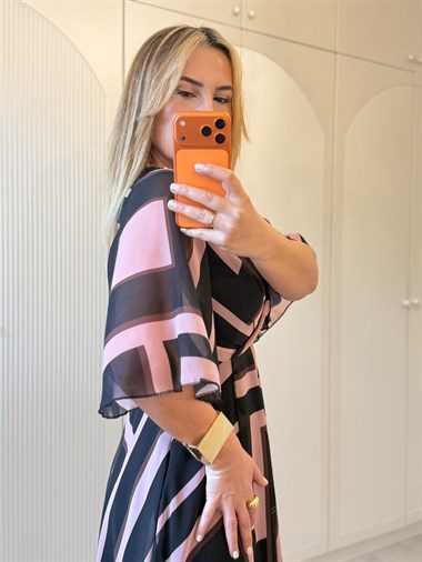 9138 Pembe Kruvaze Asimetrik Etekli Elbise