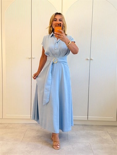 9511 Bebe Mavi Modal Önden Tokalı Elbise