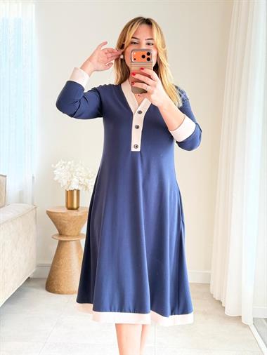 8958 Lacivert Modal Elbise