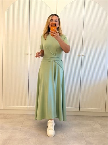 9725 Mint Bel Detay Midi Elbise