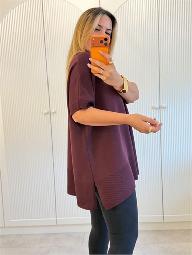 9764 Bordo Yırtmaçlı Triko