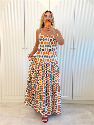 9606 Askılı Kat Kat Premium Maxi Elbise