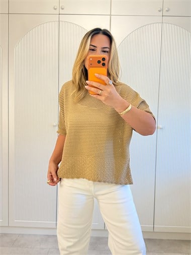 9700 Camel Delikli Triko
