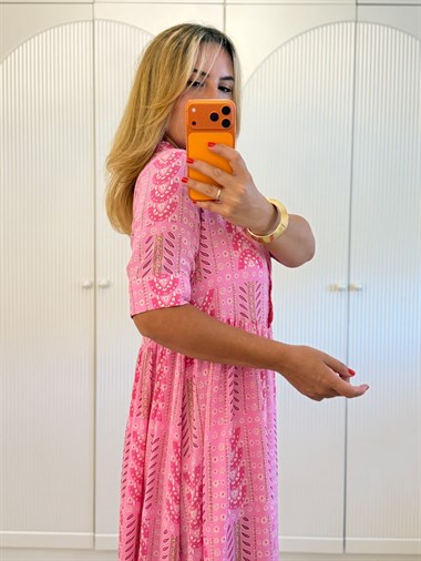 9521 Pembe Yarım Patlı Premium Elbise
