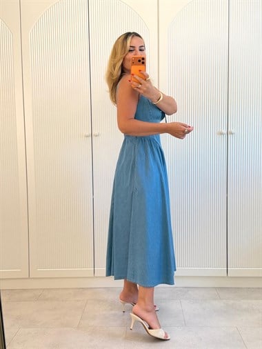 9489 Kalın Askı Jean Elbise