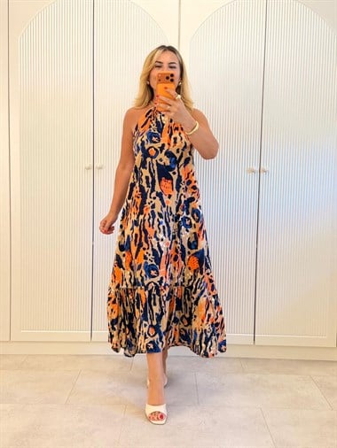 9485 Camel Batik Elbise