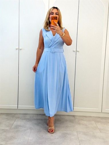 9454 Bebe Mavi Premium Kemerli Kruvaze Elbise