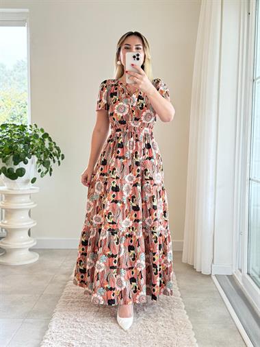 7717 V Yaka Maxi Elbise
