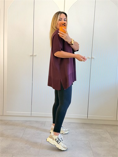 9764 Bordo Yırtmaçlı Triko