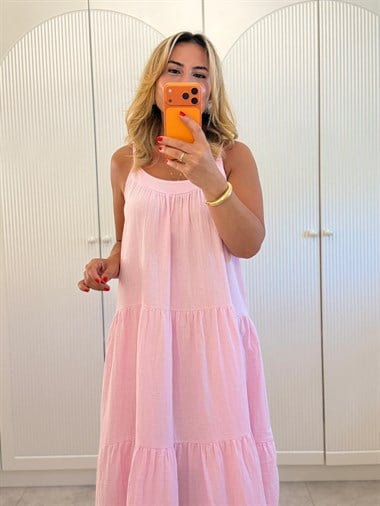 9478 Pembe Premium Askılı Salaş Elbise