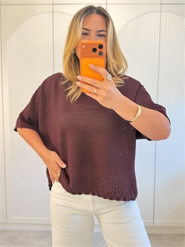 9696 Bordo Delikli Triko