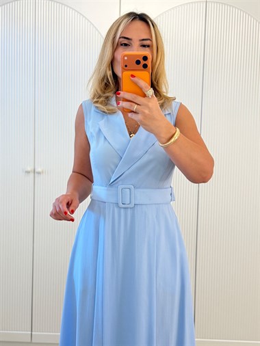 9454 Bebe Mavi Premium Kemerli Kruvaze Elbise