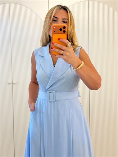 9454 Bebe Mavi Premium Kemerli Kruvaze Elbise