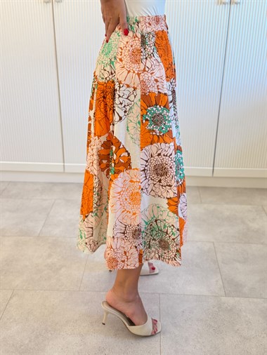 9624 Orange Desenli Midi Etek