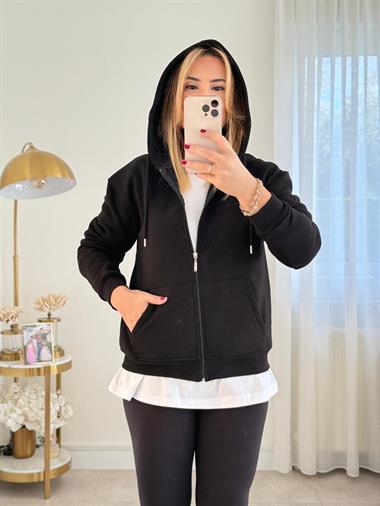8753 Siyah Fermuarlı Sweatshirt