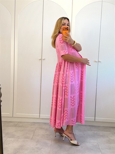 9521 Pembe Yarım Patlı Premium Elbise