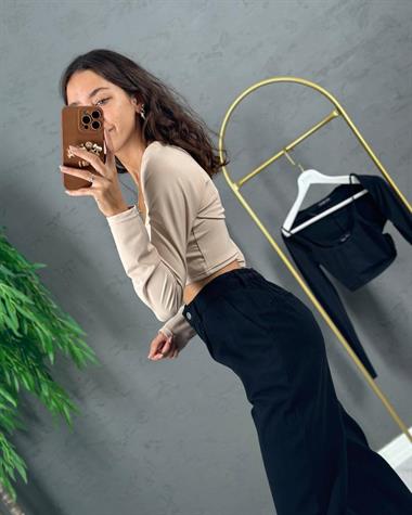 3366 Bej İkili Crop Takım