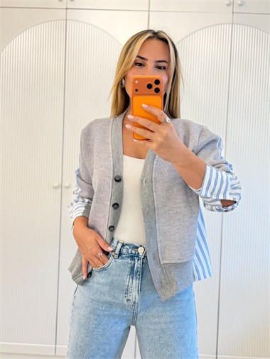 9777 Kontrast Premium Gri Gömlek Hırka