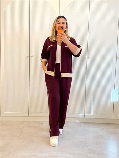 9757 Bordo Fermuarlı Takım