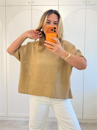 9700 Camel Delikli Triko