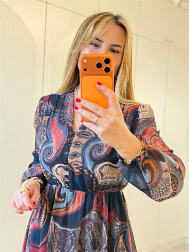 9165 Lacivert Astarlı Midi Şifon Elbise