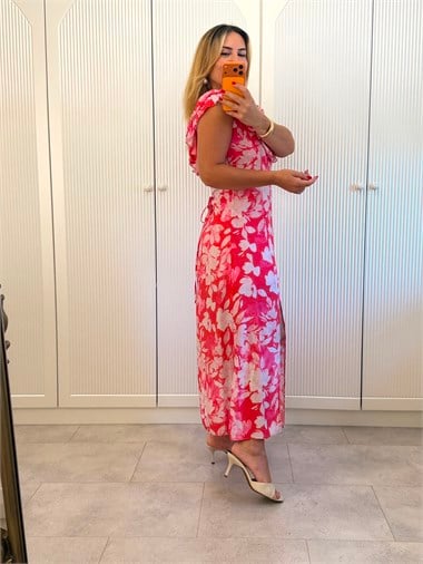 8248 Pembe Valon Yaka Omuz Elbise