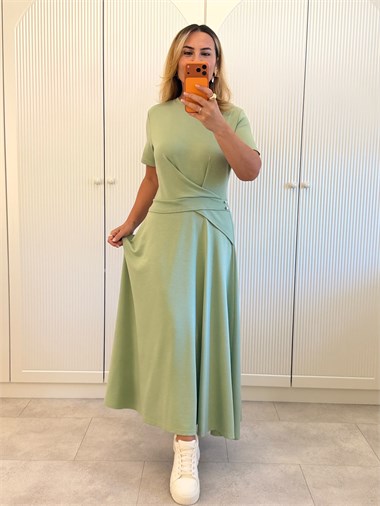 9725 Mint Bel Detay Midi Elbise
