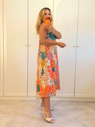 9552 Nar Premium Desenli Pamuk Elbise