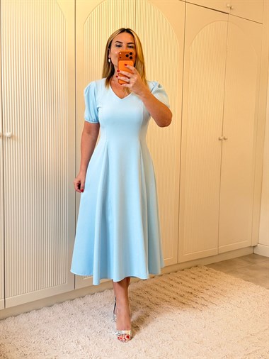 9372 Bebe Mavi Taşlı Premium Elbise