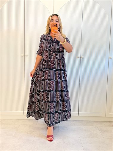 9522 Lacivert Yarım Patlı Premium Elbise