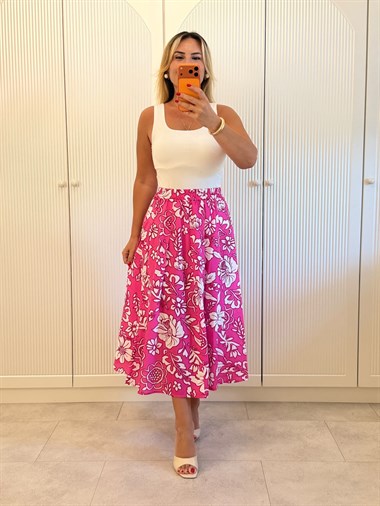 9621 Pembe Desenli Midi Etek