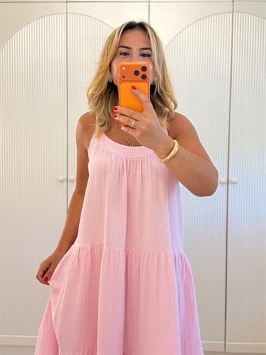 9478 Pembe Premium Askılı Salaş Elbise