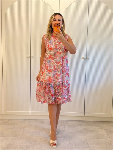 9663 Şal Desen Premium Şifon Elbise