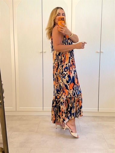 9485 Camel Batik Elbise