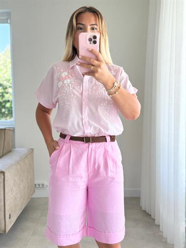 8266 Pembe Kemerli Şort 