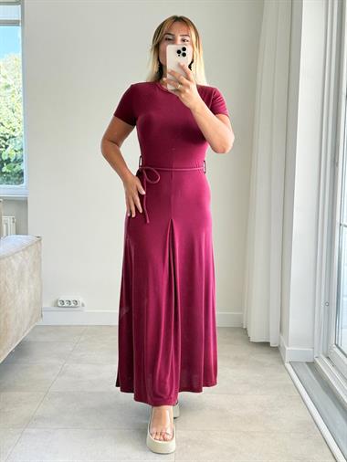 7831 Bordo Bel İpli Modal Elbise