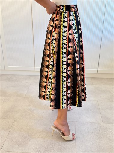 9623 Siyah Desenli Midi Etek
