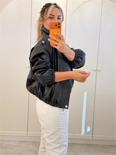 9805 Siyah Suni Deri Bomber Ceket