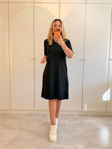 9713 Siyah Triko Elbise