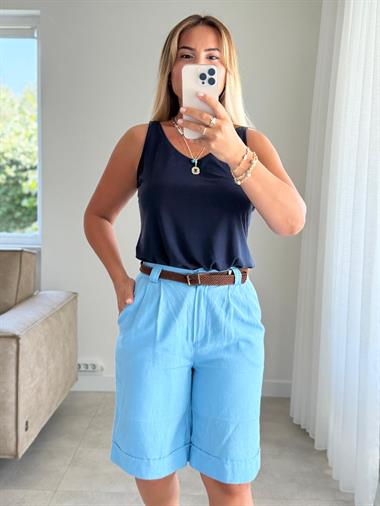 8271 Mavi Kemerli Şort 