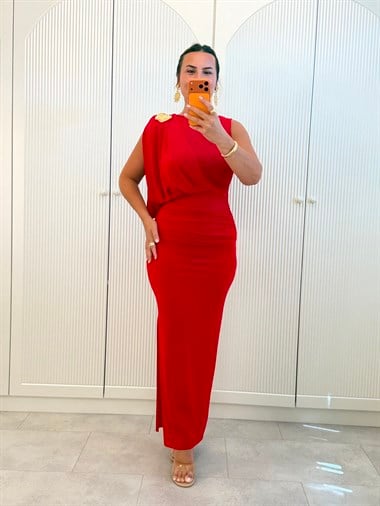 9618 Broşlu Drape Detay Elbise