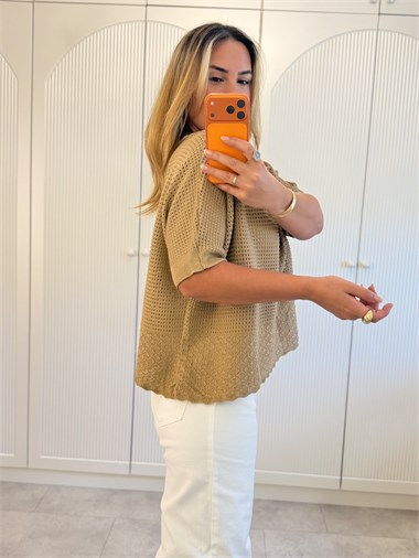 9700 Camel Delikli Triko