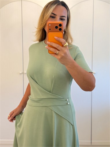 9725 Mint Bel Detay Midi Elbise