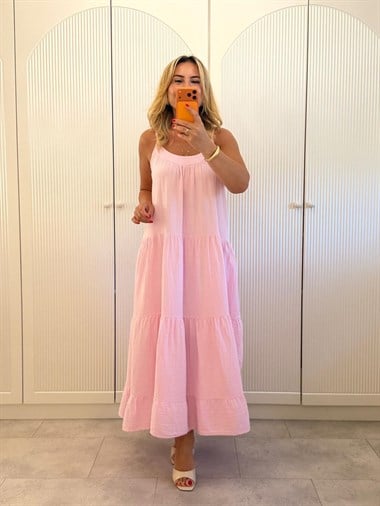 9478 Pembe Premium Askılı Salaş Elbise