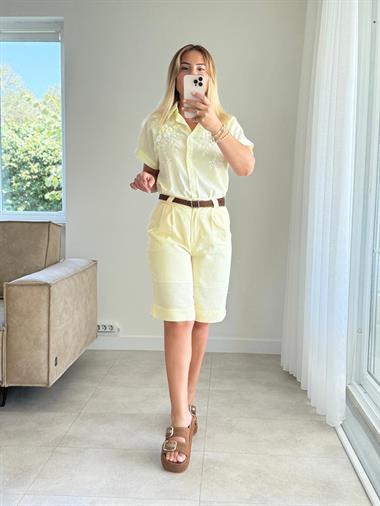 8267 Sarı Kemerli Şort 