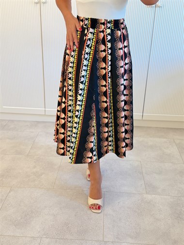9623 Siyah Desenli Midi Etek