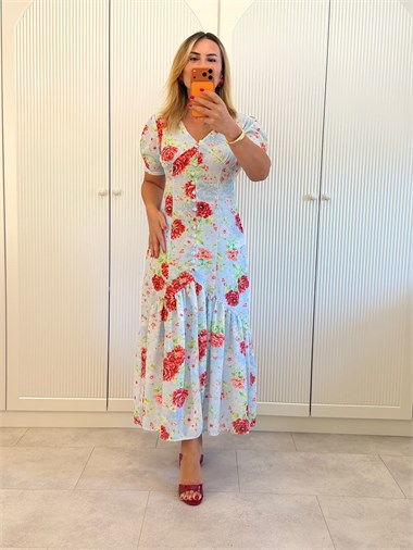 9299 Bebe Mavi Gül Desen Elbise