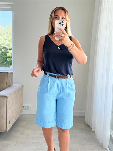 8271 Mavi Kemerli Şort 