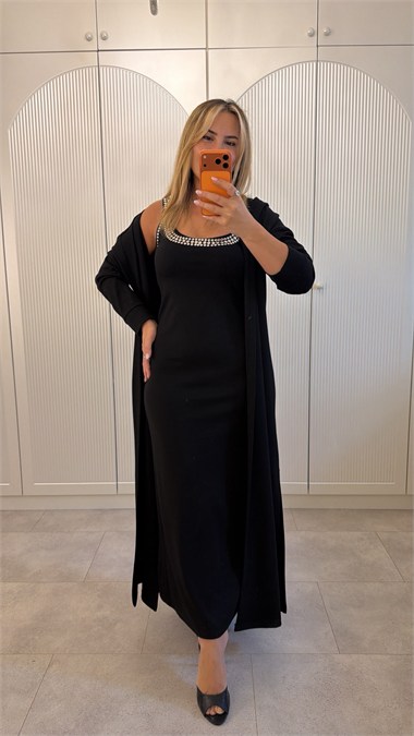 9776 Siyah Elbise Hırka Takım