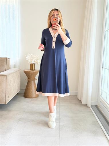 8958 Lacivert Modal Elbise